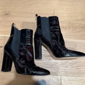 Vince Camuto Black Patent Pointed Toe Ankle Booties